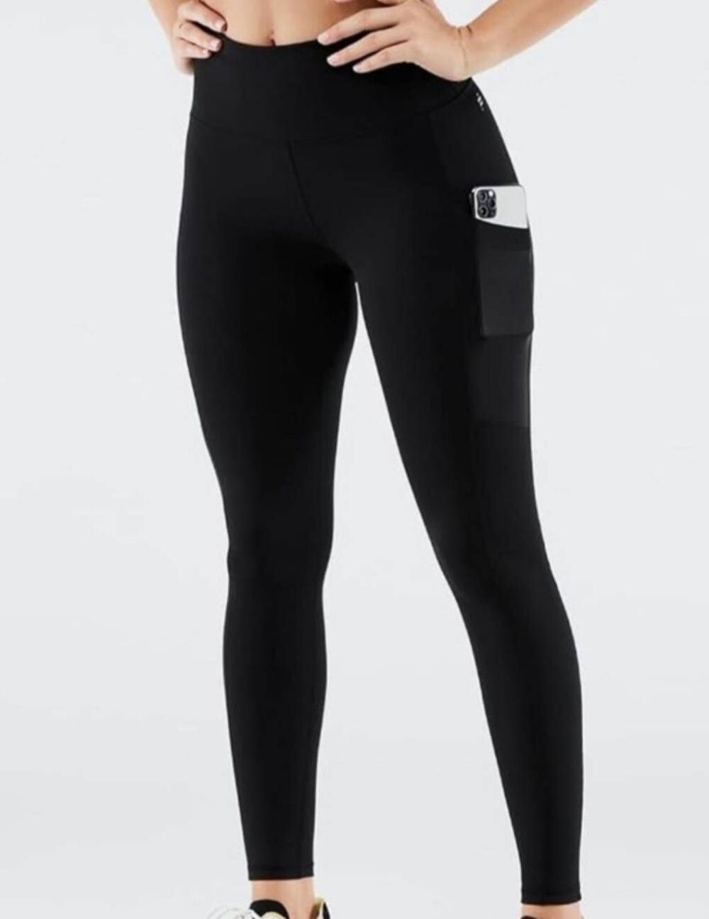 Fabletics PowerHold Black High-Waisted Leggings With Side Pockets Size L